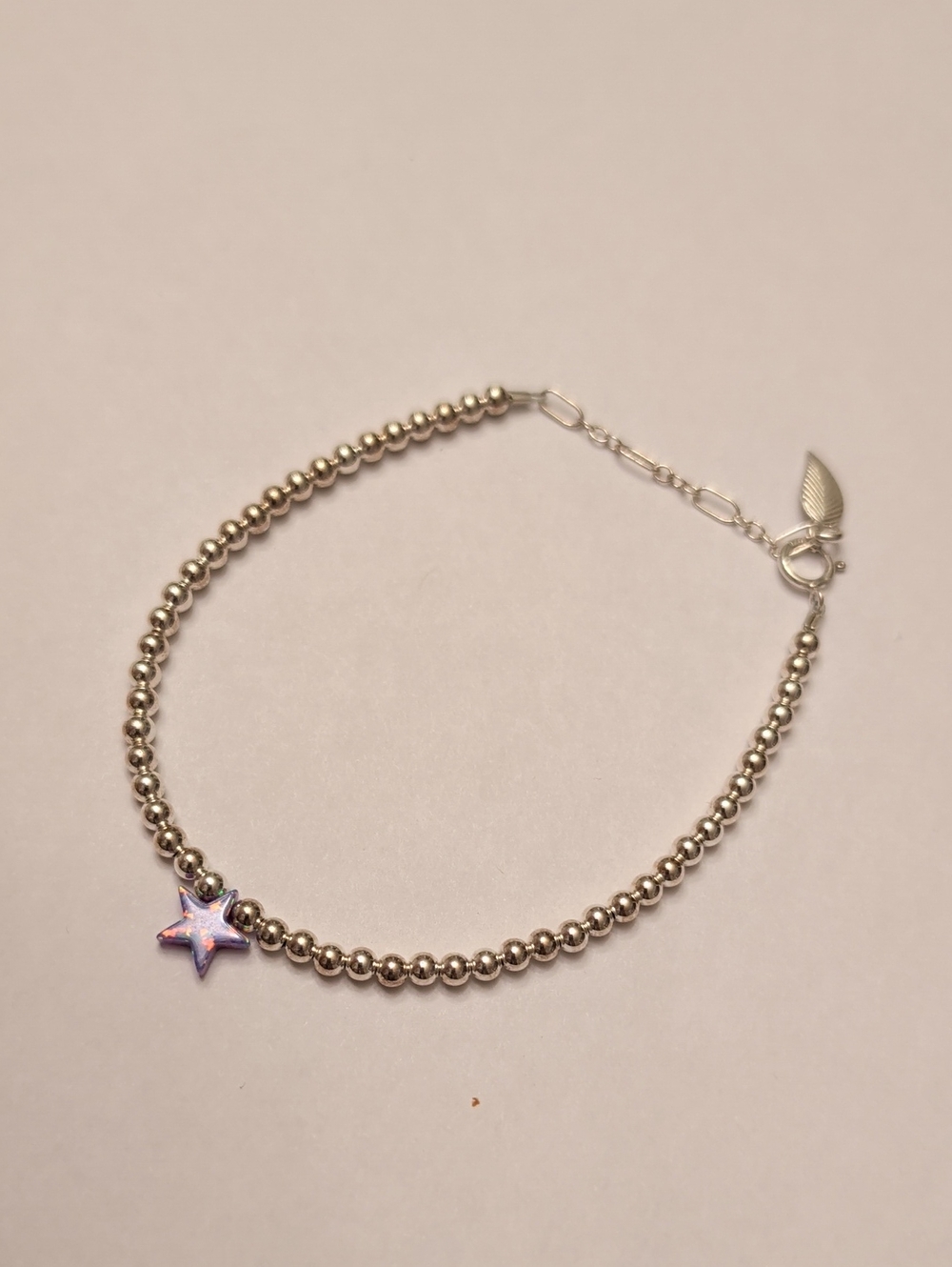 Sterling Silver Beaded Bracelet with Purple Star Charm